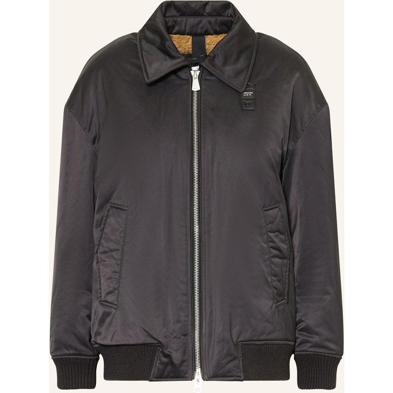 Blauer Satinblouson Savin schwarz
