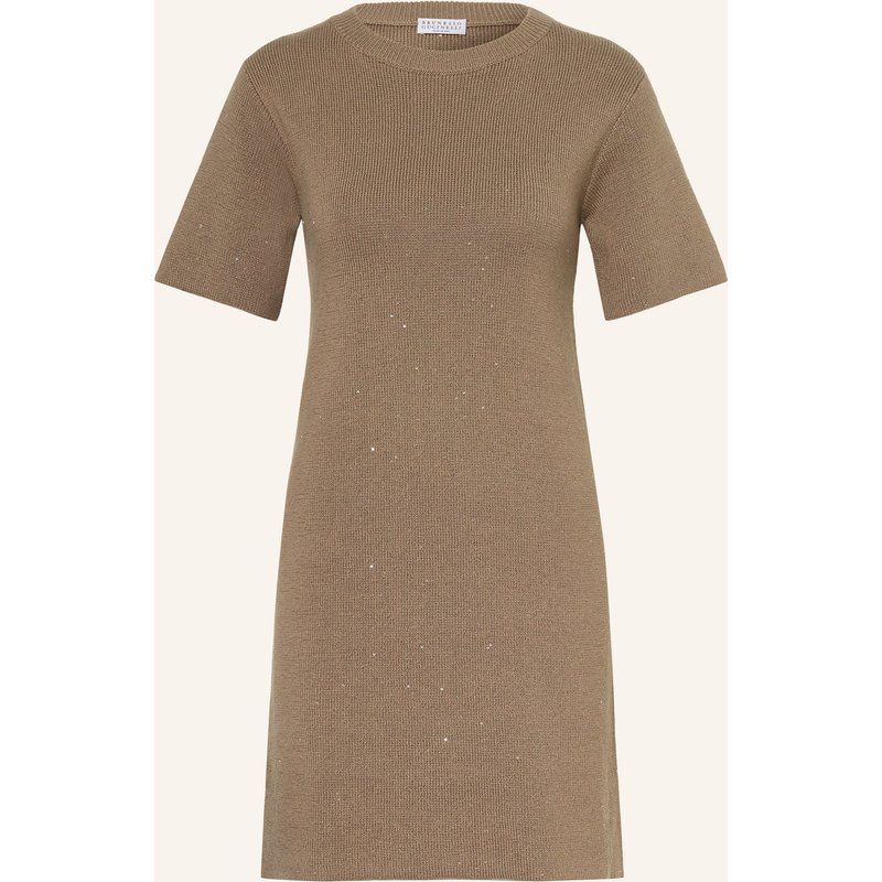 Brunello Cucinelli Strickkleid Mit Pailletten braun