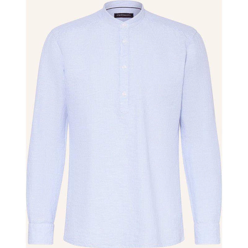 Strokesman's Hemd Regular Fit Mit Leinen Und Stehkragen blau