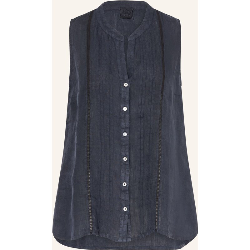 120%Lino Blusentop Aus Leinen blau
