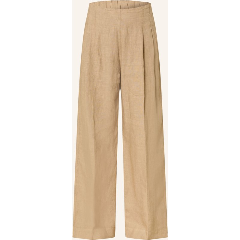 120%Lino Marlenehose Aus Leinen beige