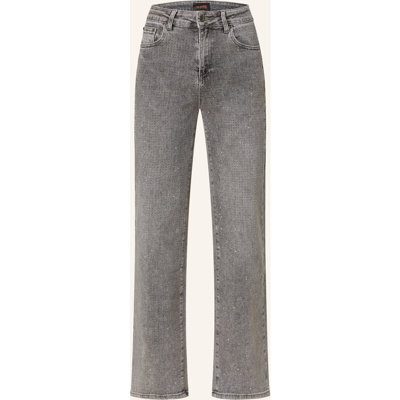 Miss Goodlife Straight Jeans Mit Schmucksteinen grau