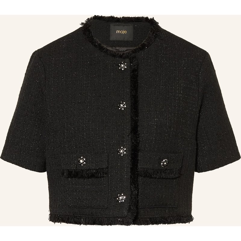 Maje Bouclé-Jacke Mit Schmucksteinen Und Glitzergarn schwarz