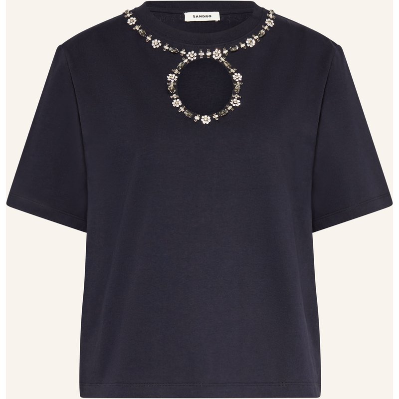 Sandro T-Shirt Mit Schmucksteinen Und Cut-Out blau