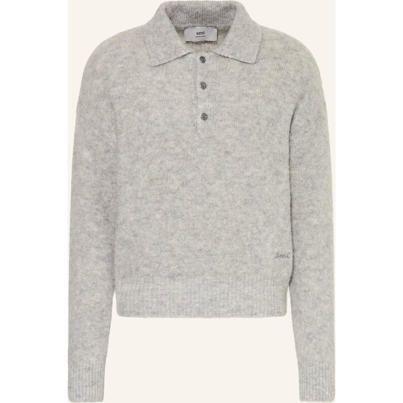 Ami Paris Strick-Poloshirt Mit Alpaka grau