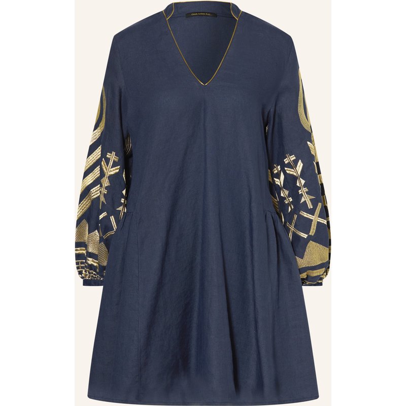 Greek Archaic Kori Strandkleid Feather Aus Leinen blau