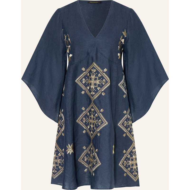 Greek Archaic Kori Strandkleid Lefkada Mit Glitzergarn Und 3/4-Arm blau