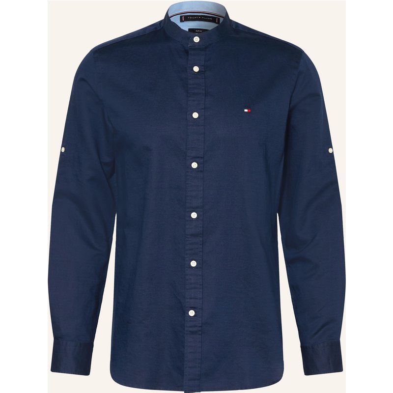 Tommy Hilfiger Hemd Slim Fit Mit Stehkragen Und Leinen blau