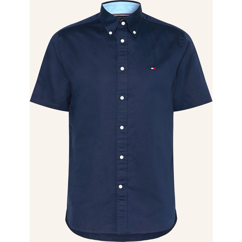 Tommy Hilfiger Kurzarm-Hemd Regular Fit Mit Leinen blau