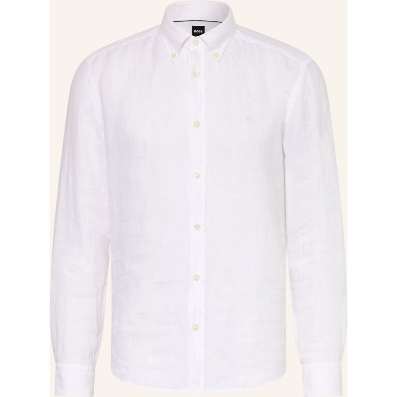 Boss Leinenhemd Liam Regular Fit weiss