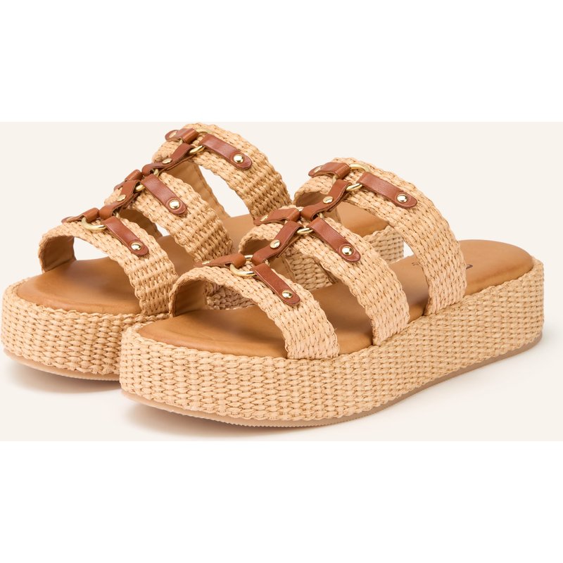 È Mia Plateau-Pantoletten Mit Nieten beige