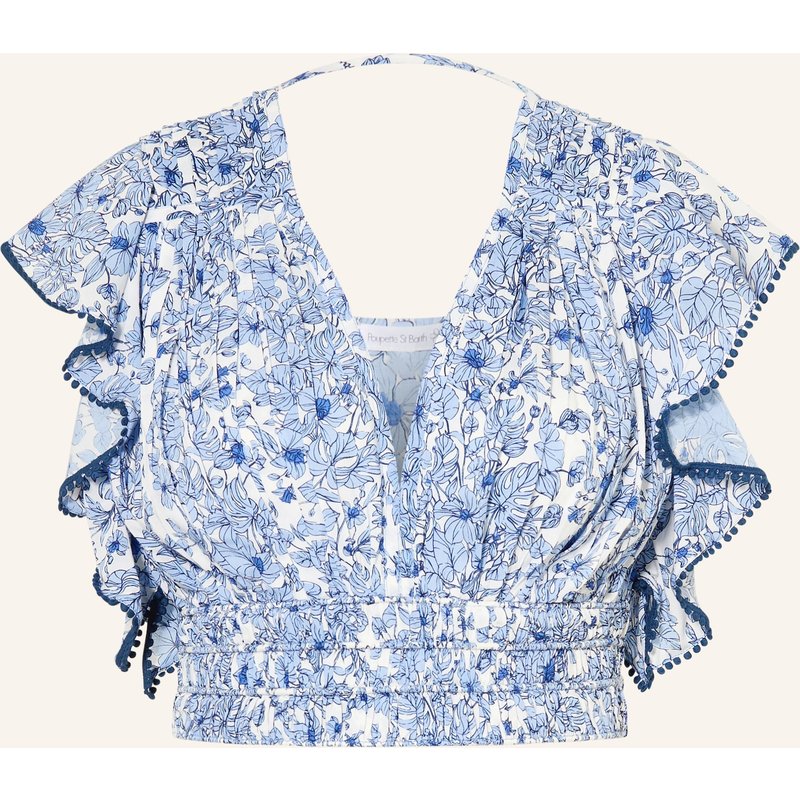 Poupette St Barth Cropped-Top Pearl Mit Volants blau