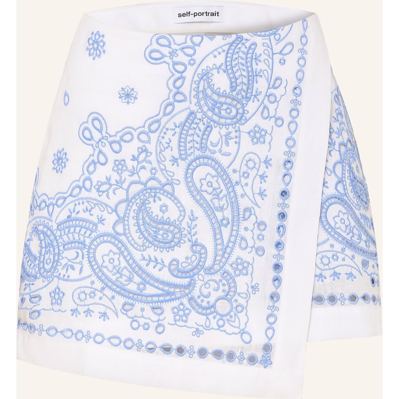 Self-Portrait Leinen-Skort Mit Lochspitze weiss