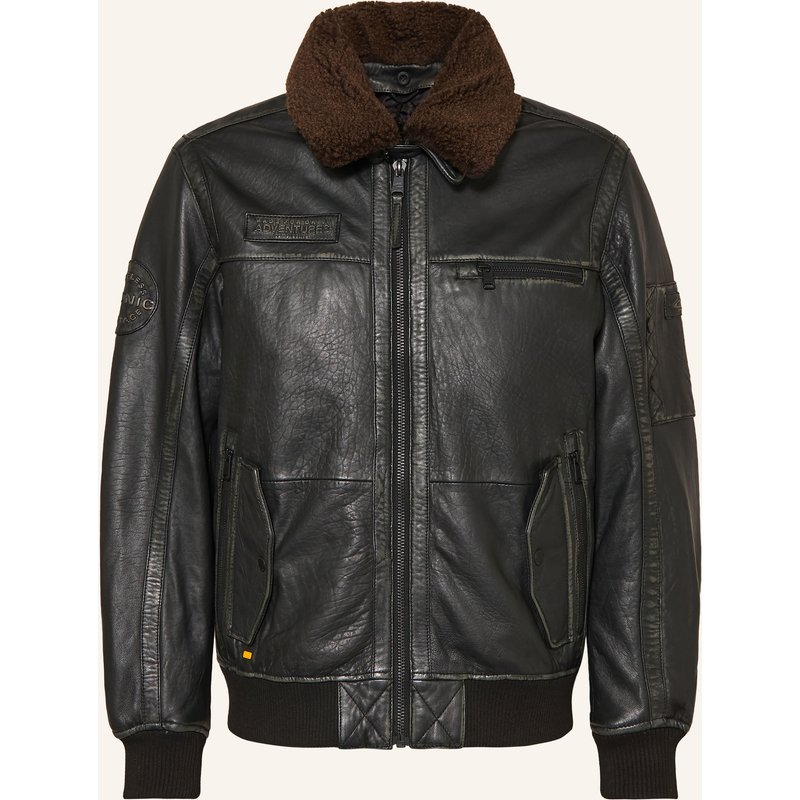 Camel Active Lederjacke Mit Abnehmbarem Kunstfell-Kragen schwarz