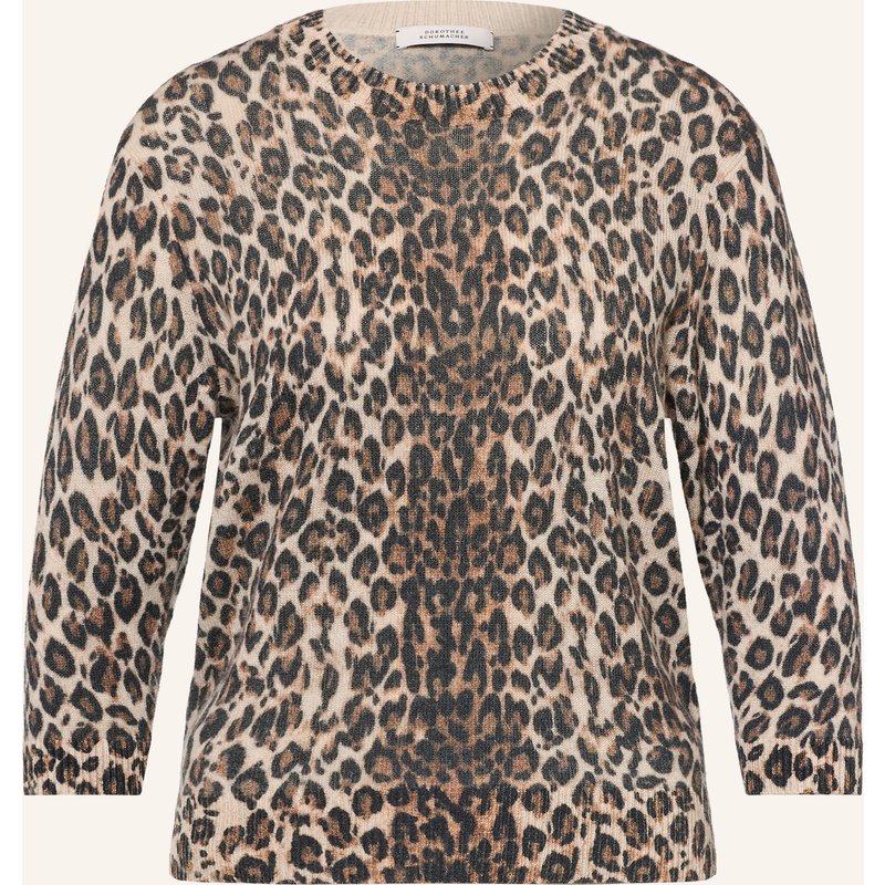 Dorothee Schumacher Pullover Leopard Statements Mit Cashmere Und 3/4-Arm beige