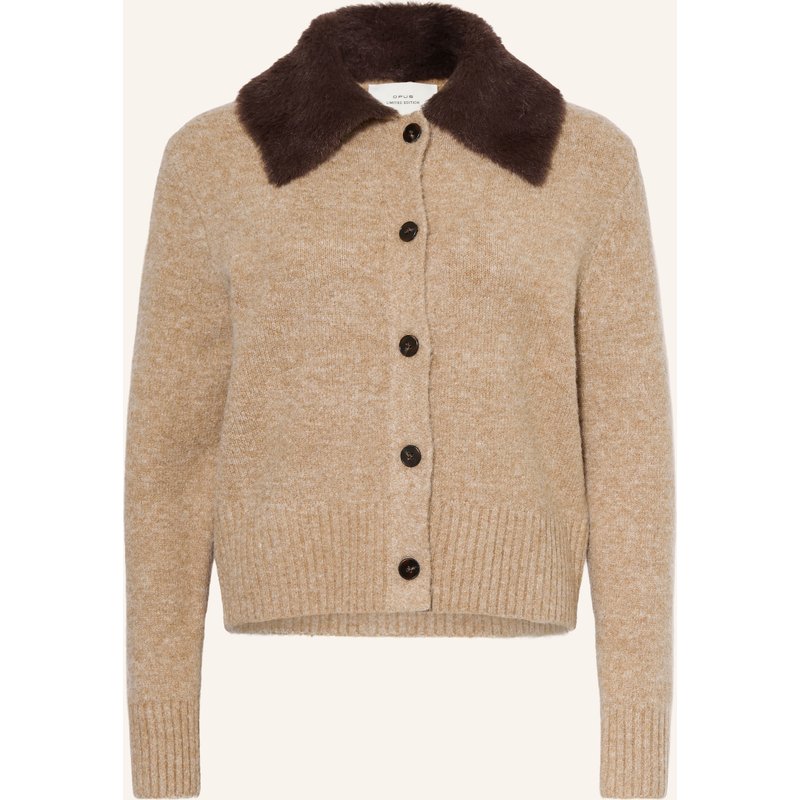 Opus Strickjacke Dofur Mit Abnehmbarem Kunstfell-Kragen braun