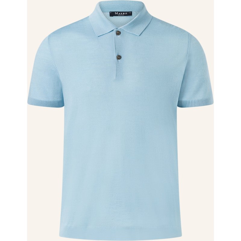 Maerz Muenchen Strick-Poloshirt Aus Merinowolle blau