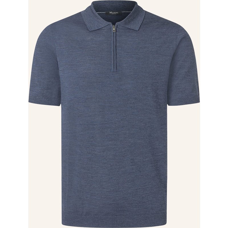 Maerz Muenchen Strick-Poloshirt Aus Merinowolle blau