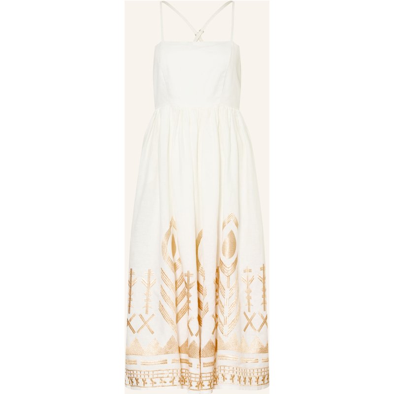 Greek Archaic Kori Strandkleid Feather Aus Leinen Mit Glitzergarn weiss