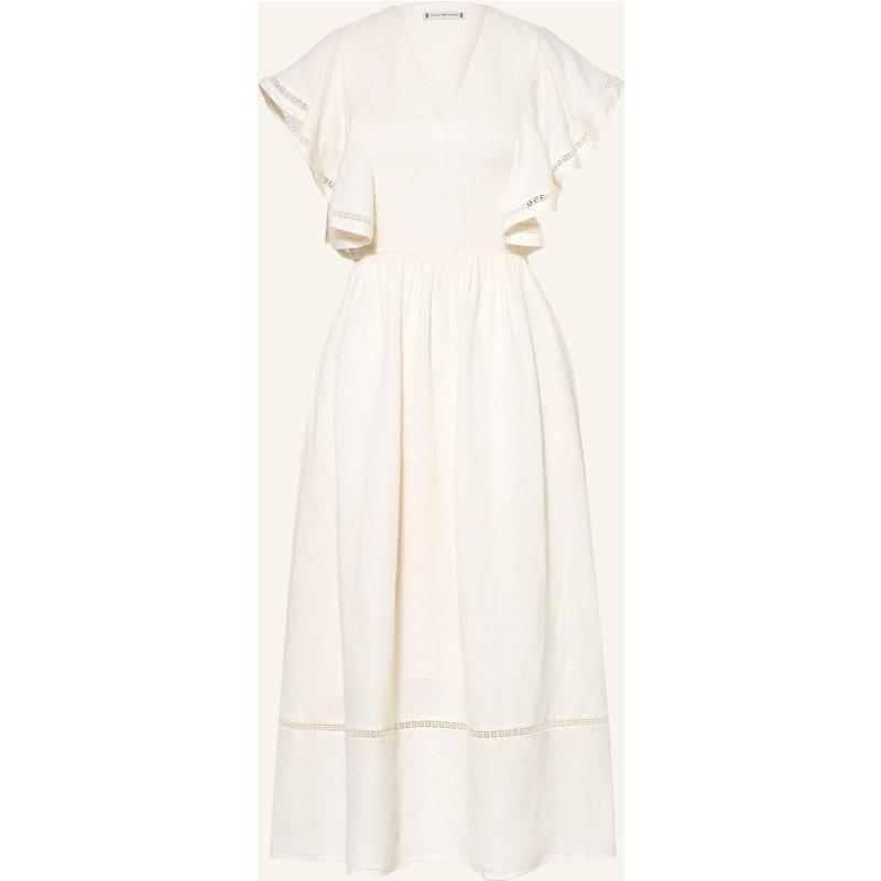 Tommy Hilfiger Kleid Mit Leinen Und Volants weiss