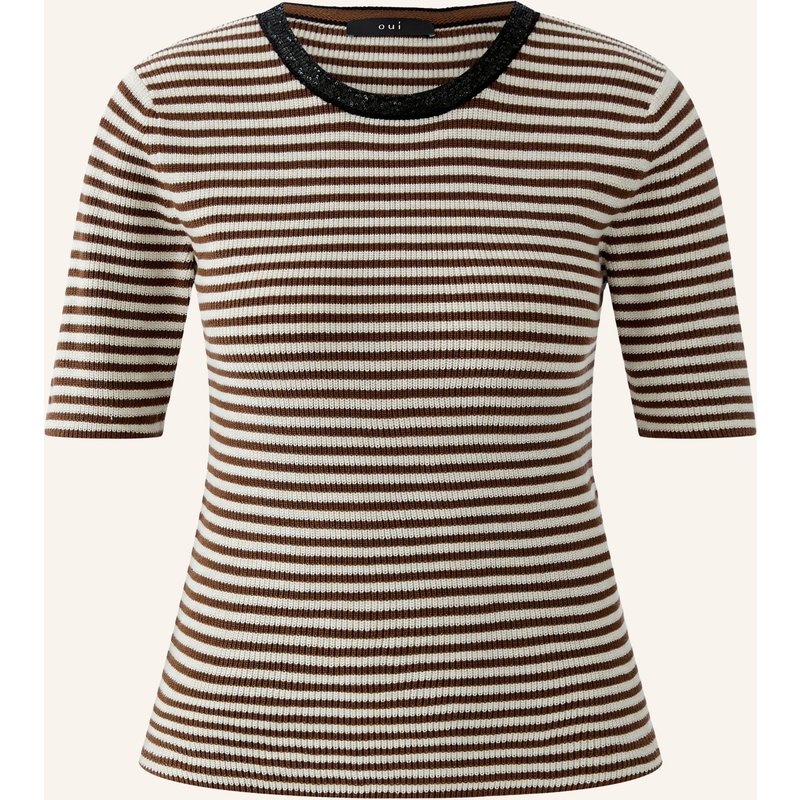 Oui Strickshirt Mit Pailletten braun