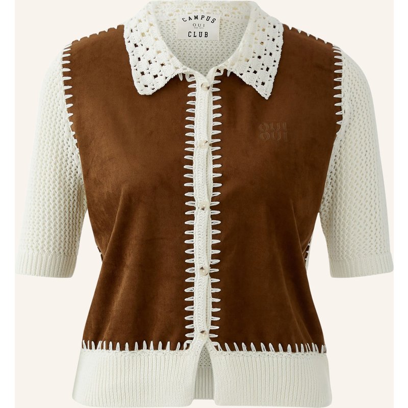 Oui Strickjacke Im Materialmix braun