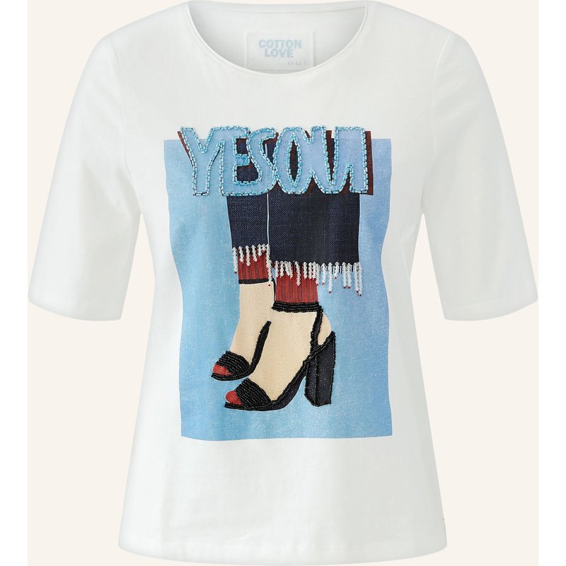 Oui T-Shirt Mit Schmuckperlen weiss