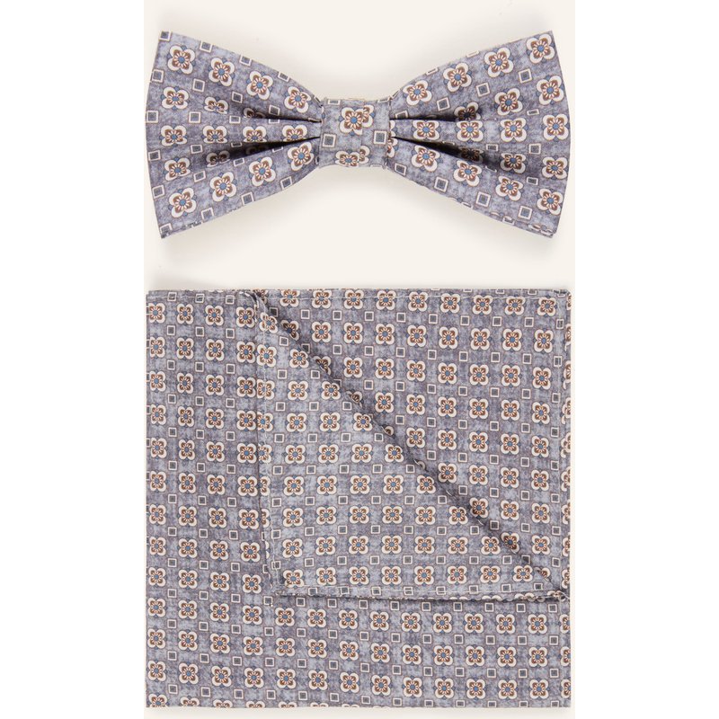 Prince Bowtie Set: Fliege Und Einstecktuch grau