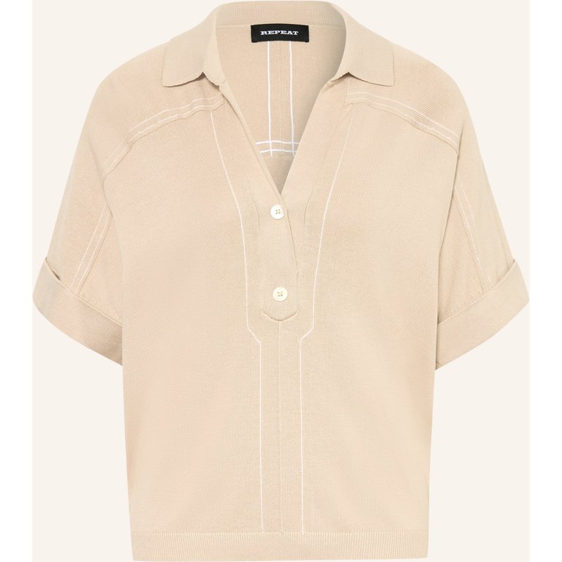 Repeat Strick-Poloshirt beige