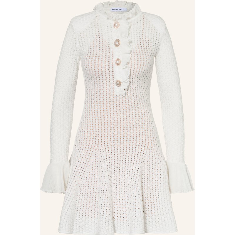 Self-Portrait Strickkleid Mit Schmucksteinen Und Rüschen weiss