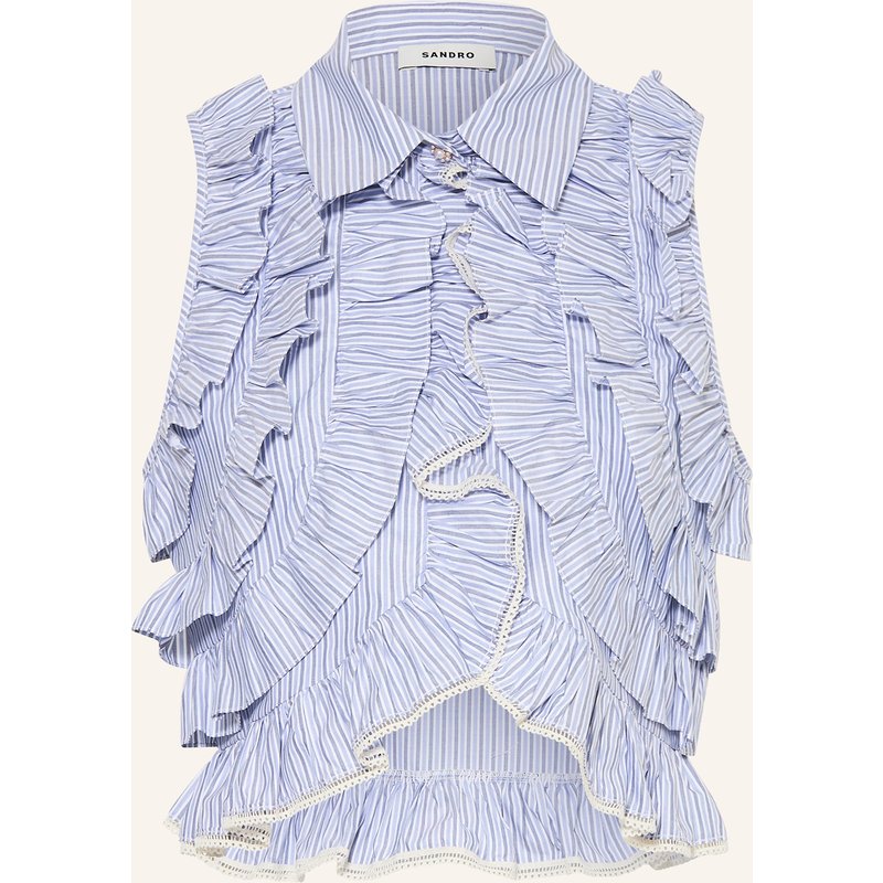 Sandro Cropped-Blusentop Mit Rüschen blau