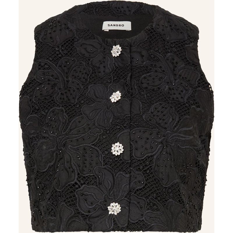 Sandro Cropped-Top Mit Schmuckperlen schwarz