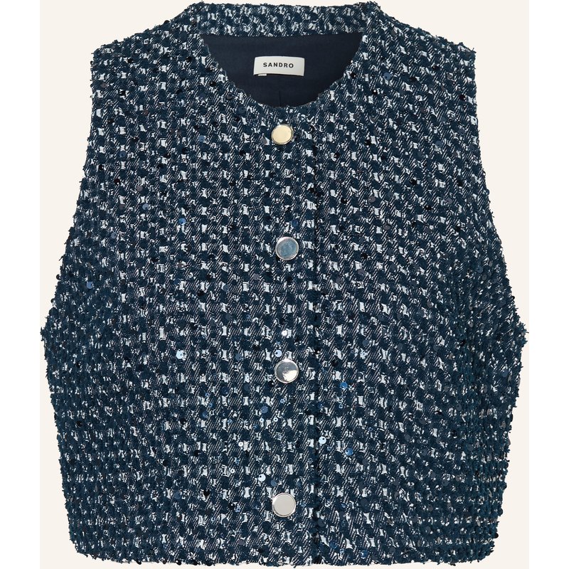 Sandro Cropped-Blazerweste Mit Pailletten blau