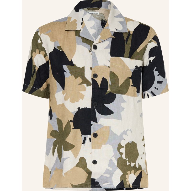 Knowledgecotton Apparel Kurzarm-Hemd Loose Fit Aus Leinen gruen