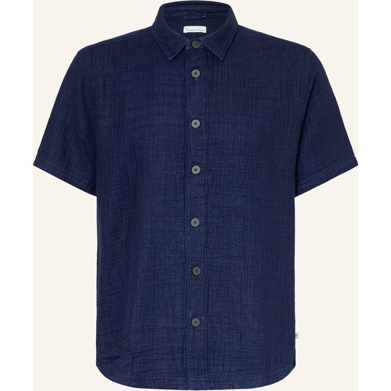 Knowledgecotton Apparel Kurzarm-Hemd Relaxed Fit Aus Musselin blau