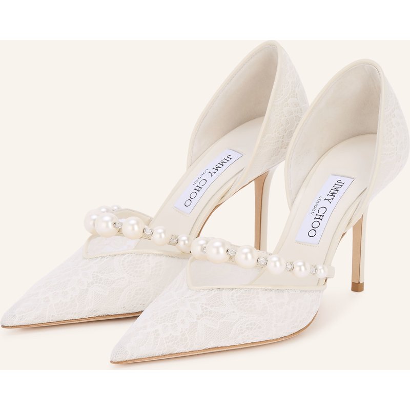 Jimmy Choo Pumps Aurelie 85 Mit Schmuckperlen Und Spitze weiss