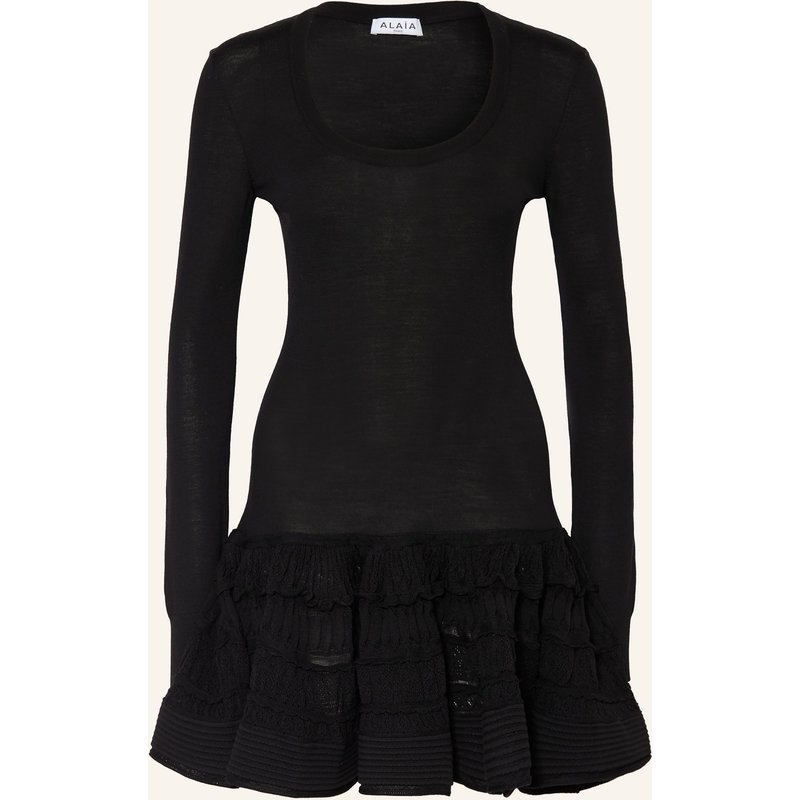 Alaïa Strickkleid Mit Rüschen schwarz