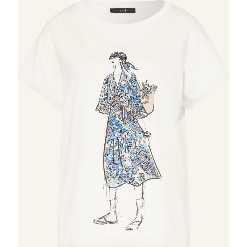 Oui T-Shirt Mit Schmucksteinen weiss