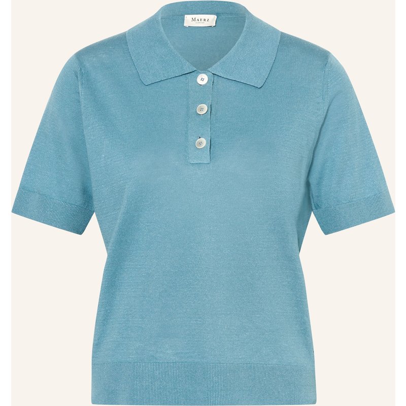 Maerz Muenchen Strick-Poloshirt Mit Leinen blau