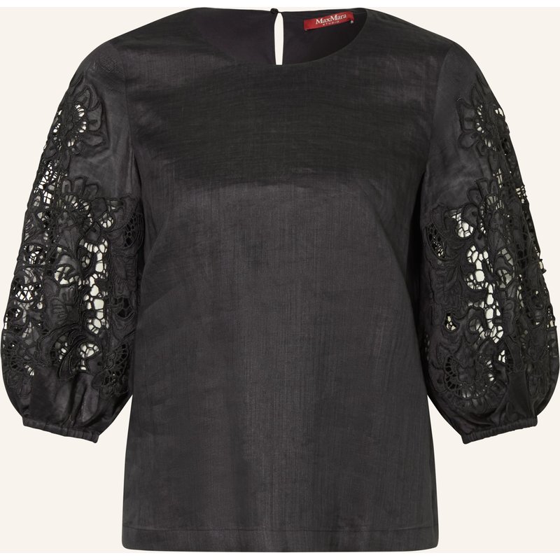 Max Mara Studio Blusenshirt Mstordine Mit 3/4-Arm Und Lochspitze schwarz