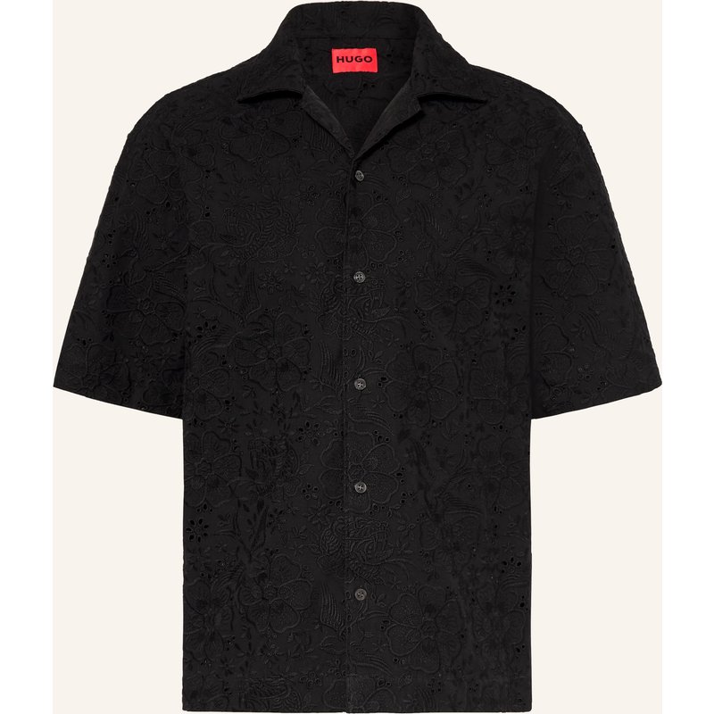 Hugo Resorthemd Espino Comfort Fit Aus Lochspitze schwarz