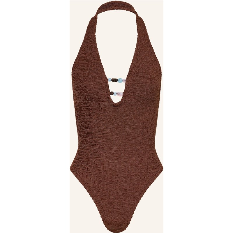 Hunza G Neckholder-Badeanzug Adirana Mit Schmuckperlen braun