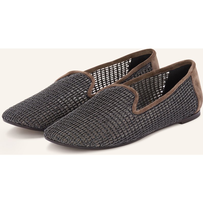 Brunello Cucinelli Slipper Mit Schmucksteinen braun