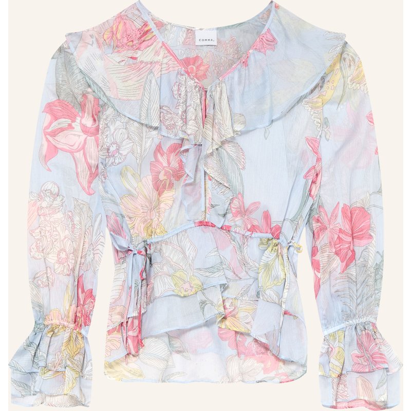 Comma Blusenshirt Mit Volants blau