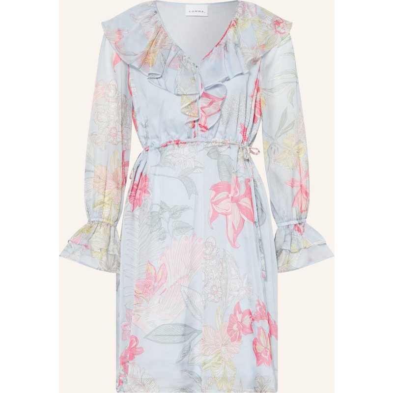 Comma Kleid Mit Volants blau