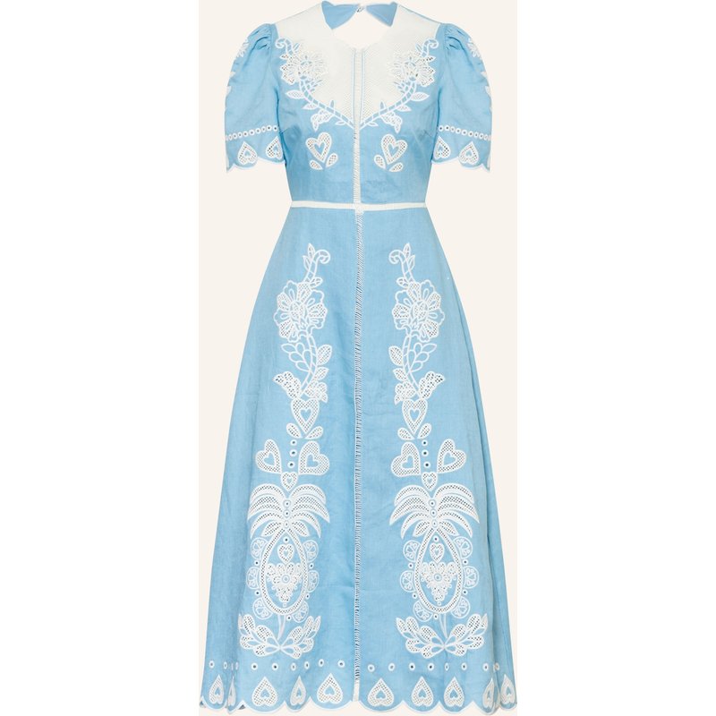 Farm Rio Leinenkleid Mit Lochspitze blau
