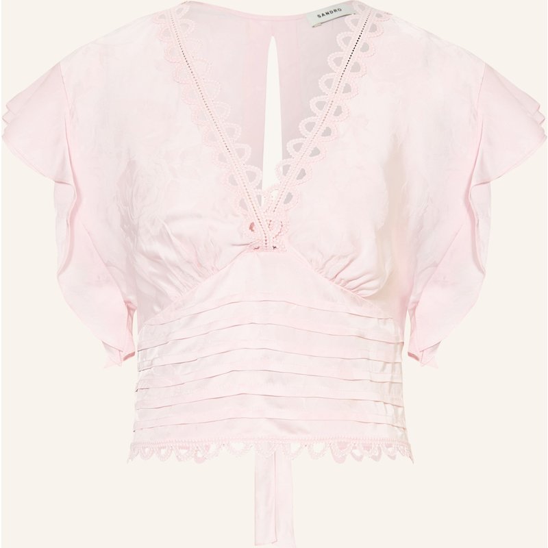 Sandro Blusenshirt Aus Jacquard Mit Volants pink