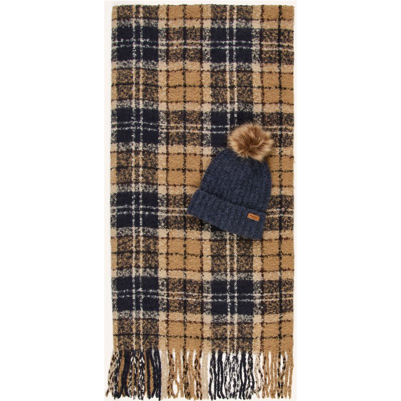 Barbour Set Saltburn: Mütze Mit Kunstpelz Und Schal beige