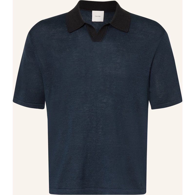 Calvin Klein Strick-Poloshirt Mit Leinen blau