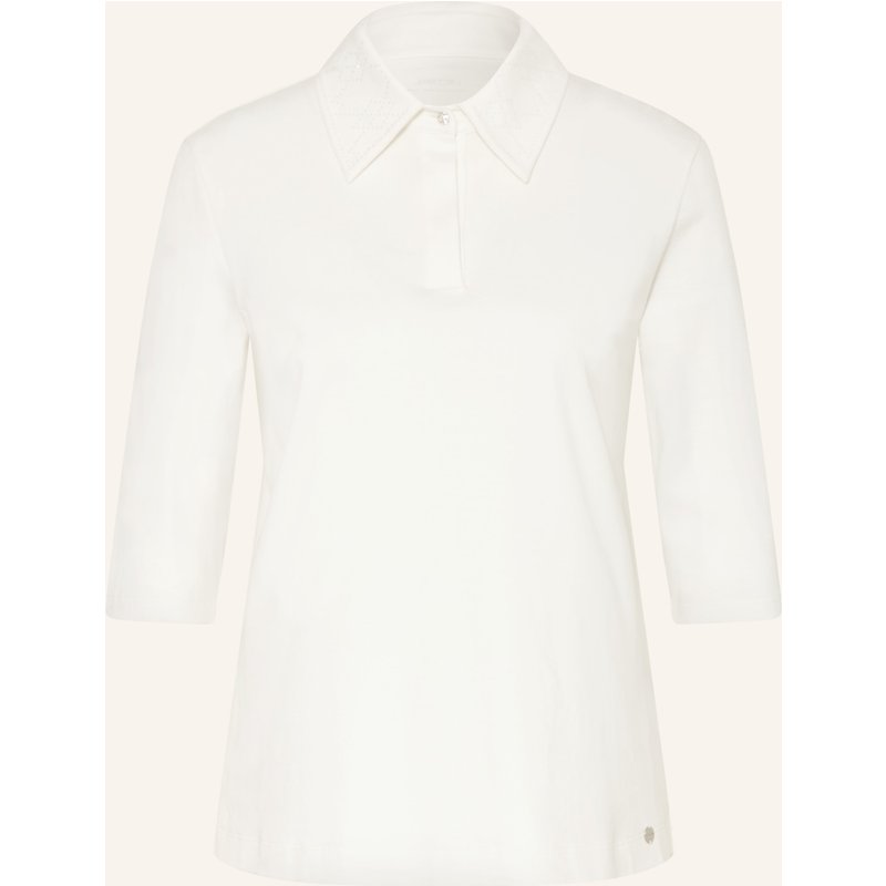 Marc Cain Jersey-Poloshirt Mit 3/4-Arm Und Schmucksteinen weiss
